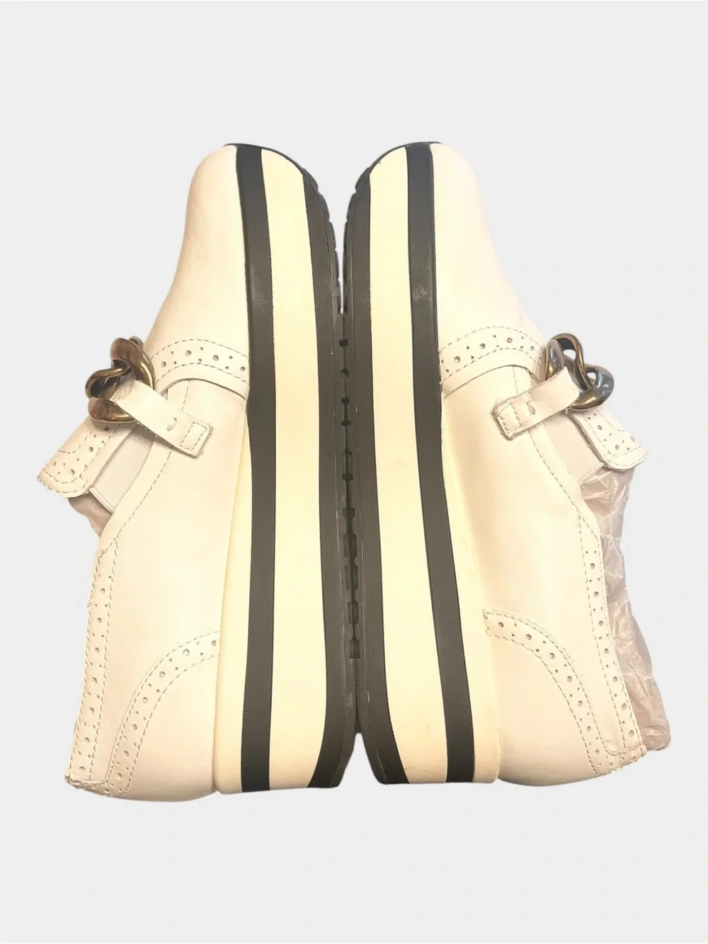 NWOT DOLCE VITA Jhenee Platform Loafers Cream Gold Chain Size 8.5
